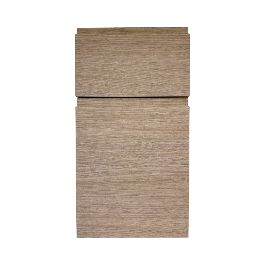 Karina FP door style — textured woodgrain, finger pull profile, Euro Master Cabinet