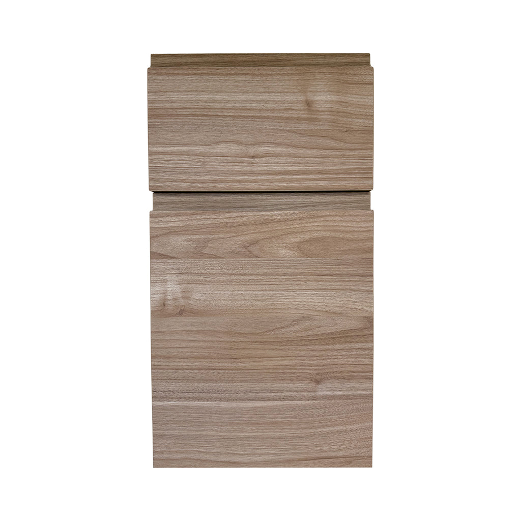 Dolce FP door style — textured woodgrain, finger pull profile, Euro Master Cabinet