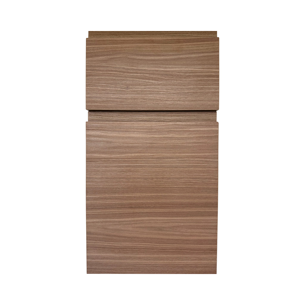 Liberta FP door style — textured woodgrain, finger pull profile, Euro Master Cabinet